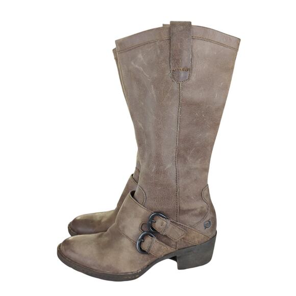 Born Magda Riding Boots Leather Brown Monk Strap W22414 Women's Size 7 Mid Calf - Picture 2 of 6